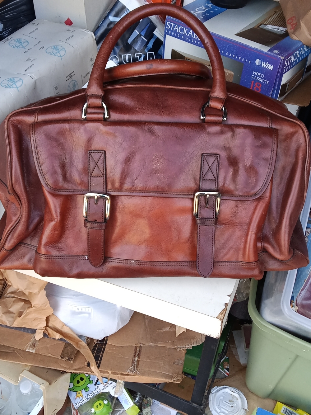 Vintage Wilson Chestnut Brown Leather Weekender Briefcase Duffle Bag